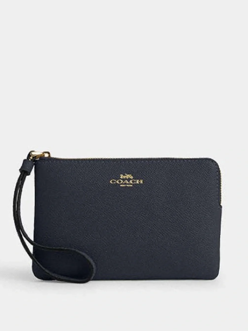 Coach Corner Zip Wristlet Black Crossgrain Leather Gold Hardware